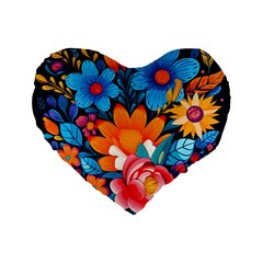 Flowers Bloom Spring Colorful Artwork Decoration Standard 16  Premium Flano Heart Shape Cushions by 99art