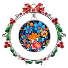 Flowers Bloom Spring Colorful Artwork Decoration Metal X mas Wreath Ribbon Ornament by 99art