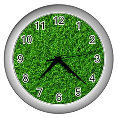 Green Grass Texture Summer Wall Clock (silver) by 99art