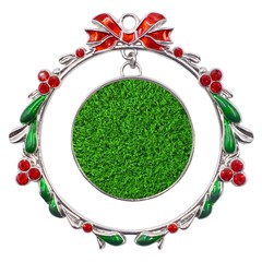 Green Grass Texture Summer Metal X mas Wreath Ribbon Ornament by 99art