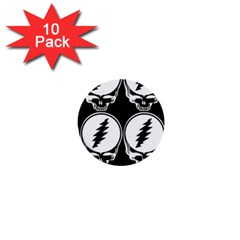 Black And White Deadhead Grateful Dead Steal Your Face Pattern 1  Mini Buttons (10 Pack) 