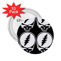 Black And White Deadhead Grateful Dead Steal Your Face Pattern 2 25  Buttons (10 Pack)  by 99art