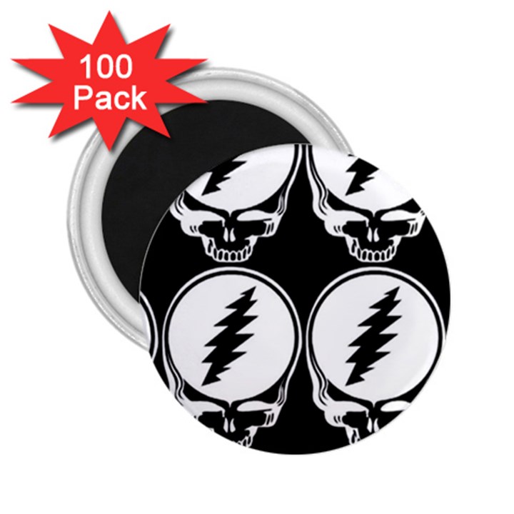 Black And White Deadhead Grateful Dead Steal Your Face Pattern 2.25  Magnets (100 pack) 