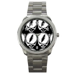 Black And White Deadhead Grateful Dead Steal Your Face Pattern Sport Metal Watch by 99art