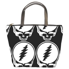 Black And White Deadhead Grateful Dead Steal Your Face Pattern Bucket Bag by 99art