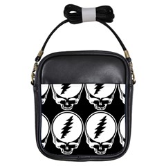 Black And White Deadhead Grateful Dead Steal Your Face Pattern Girls Sling Bag by 99art