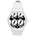 Black And White Deadhead Grateful Dead Steal Your Face Pattern Round Plastic Sport Watch (M) Front