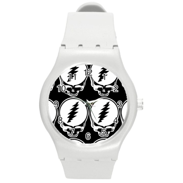 Black And White Deadhead Grateful Dead Steal Your Face Pattern Round Plastic Sport Watch (M)