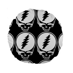 Black And White Deadhead Grateful Dead Steal Your Face Pattern Standard 15  Premium Flano Round Cushions by 99art