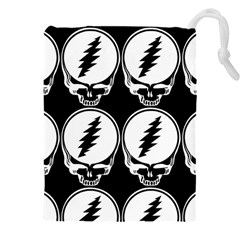 Black And White Deadhead Grateful Dead Steal Your Face Pattern Drawstring Pouch (5xl) by 99art