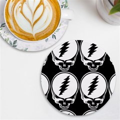 Black And White Deadhead Grateful Dead Steal Your Face Pattern Uv Print Round Tile Coaster by 99art