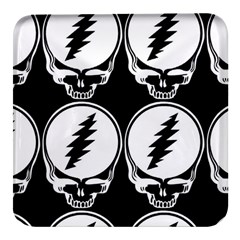 Black And White Deadhead Grateful Dead Steal Your Face Pattern Square Glass Fridge Magnet (4 Pack) by 99art