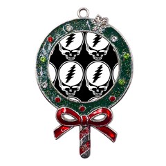 Black And White Deadhead Grateful Dead Steal Your Face Pattern Metal X mas Lollipop With Crystal Ornament by 99art