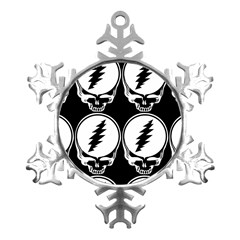 Black And White Deadhead Grateful Dead Steal Your Face Pattern Metal Small Snowflake Ornament by 99art