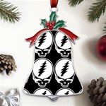 Black And White Deadhead Grateful Dead Steal Your Face Pattern Metal Holly Leaf Bell Ornament Front