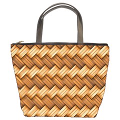 Wooden Weaving Texture Bucket Bag by 99art