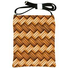 Wooden Weaving Texture Shoulder Sling Bag by 99art