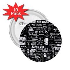 Music Pattern Black White 2 25  Buttons (10 Pack)  by 99art