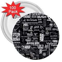 Music Pattern Black White 3  Buttons (100 Pack)  by 99art