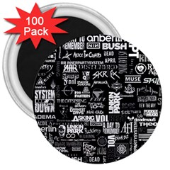 Music Pattern Black White 3  Magnets (100 Pack) by 99art