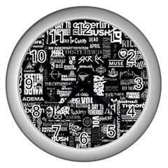 Music Pattern Black White Wall Clock (silver) by 99art