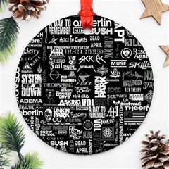 Music Pattern Black White Round Ornament (two Sides) by 99art