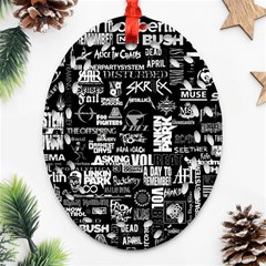 Music Pattern Black White Ornament (oval Filigree)