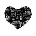 Music Pattern Black White Standard 16  Premium Heart Shape Cushions Back