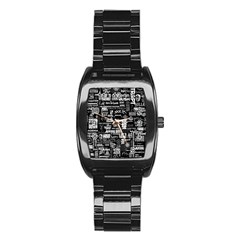 Music Pattern Black White Stainless Steel Barrel Watch by 99art