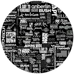 Music Pattern Black White Wooden Puzzle Round by 99art