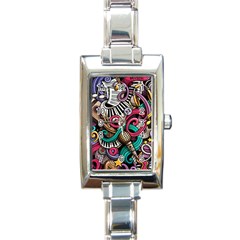 Doodle Colorful Music Doodles Rectangle Italian Charm Watch by 99art