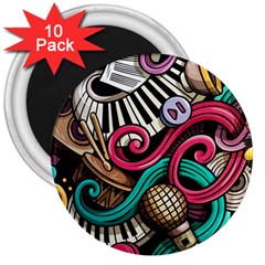 Doodle Colorful Music Doodles 3  Magnets (10 Pack)  by 99art