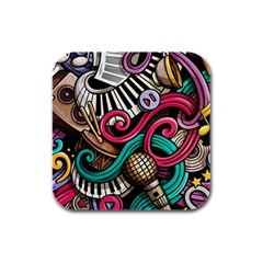 Doodle Colorful Music Doodles Rubber Square Coaster (4 Pack) by 99art