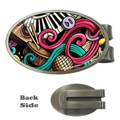 Doodle Colorful Music Doodles Money Clips (oval)  by 99art