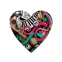 Doodle Colorful Music Doodles Heart Magnet by 99art