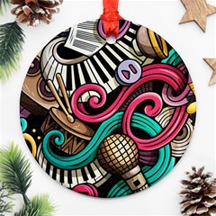 Doodle Colorful Music Doodles Round Ornament (two Sides)