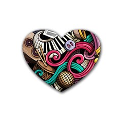 Doodle Colorful Music Doodles Rubber Heart Coaster (4 Pack) by 99art