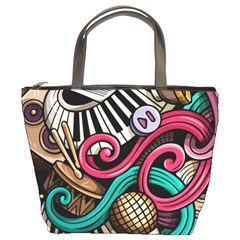 Doodle Colorful Music Doodles Bucket Bag by 99art