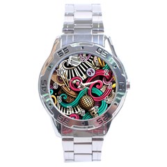 Doodle Colorful Music Doodles Stainless Steel Analogue Watch by 99art