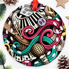 Doodle Colorful Music Doodles Round Filigree Ornament (two Sides)