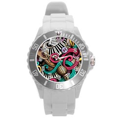 Doodle Colorful Music Doodles Round Plastic Sport Watch (l) by 99art