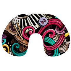 Doodle Colorful Music Doodles Travel Neck Pillow by 99art