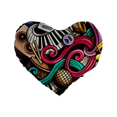 Doodle Colorful Music Doodles Standard 16  Premium Flano Heart Shape Cushions by 99art