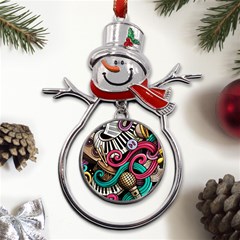 Doodle Colorful Music Doodles Metal Snowman Ornament