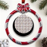 Mixed Abstract Colors Pattern Metal Red Ribbon Round Ornament Front