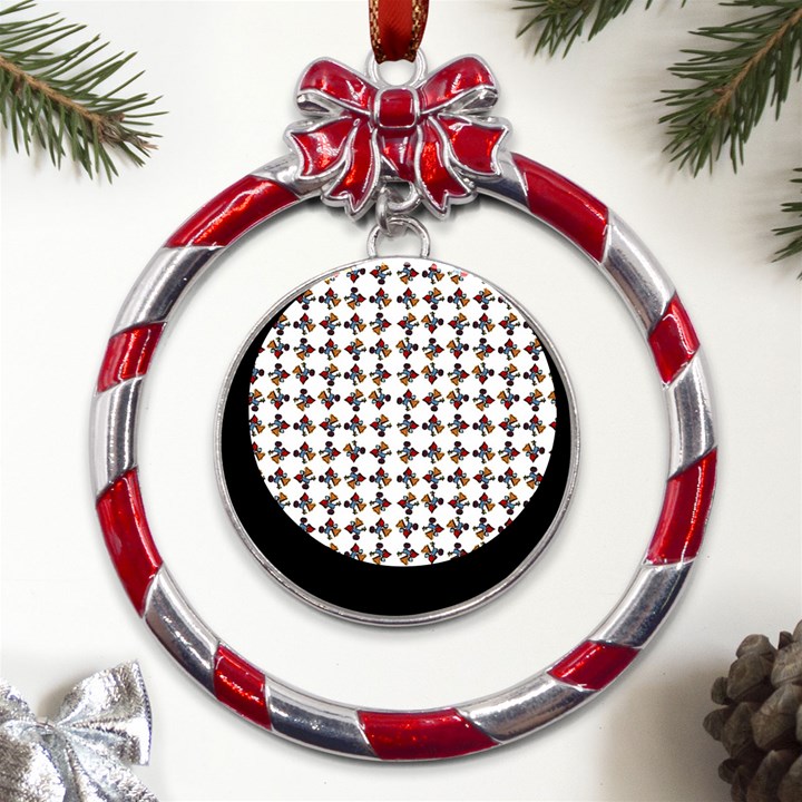 Mixed Abstract Colors Pattern Metal Red Ribbon Round Ornament