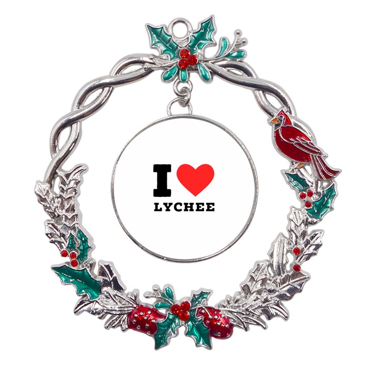 I love lychee  Metal X mas Wreath Holly leaf Ornament