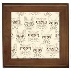 Seamless Pattern Hand Drawn-cats-with Hipster Accessories Framed Tile by Vaneshart