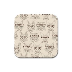 Seamless Pattern Hand Drawn-cats-with Hipster Accessories Rubber Square Coaster (4 Pack) by Vaneshart