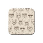 Seamless Pattern Hand Drawn-cats-with Hipster Accessories Rubber Square Coaster (4 pack) Front